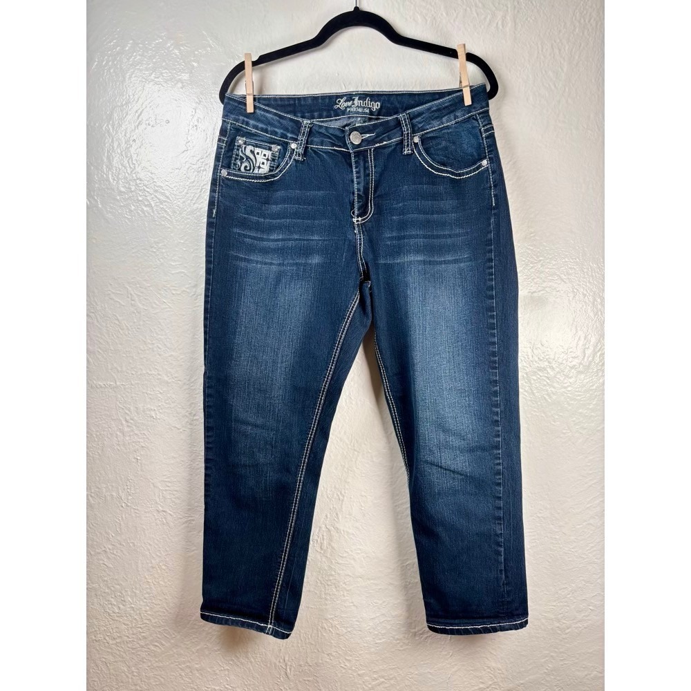 Love Indigo Capri Jeans Dark Wash 12 Embroidered Rockabilly McBling Cowgirl